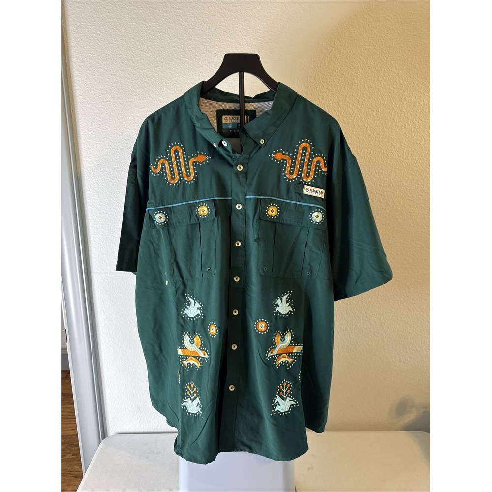 Magellan Men's Hispanic Heritage Green Embroidery Fishing Shirt Sz 2XL New